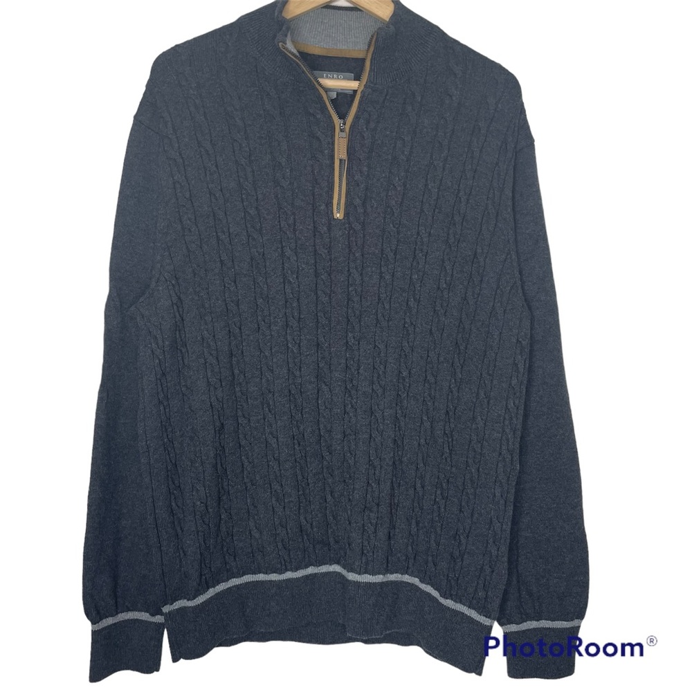 Enro Charcoal Gray Sweater XL Quarter Zip Pullover Cashmere Blend Cable Knit